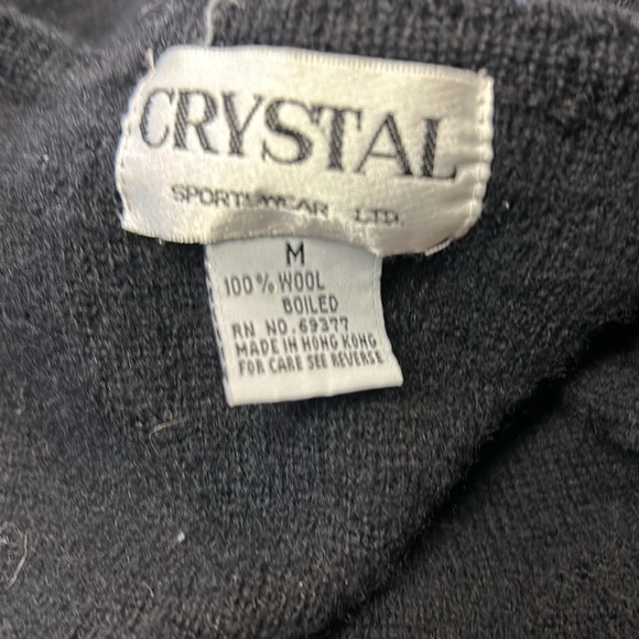 Vintage Crystal Sportwear Black Boiled Wool Cardigan Sweater Jacket Academia M - Picture 5 of 5